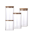 Small Wide Mouth Storage Round Food Clear Custom Borosilicate Glass Jar with Bamboo Lid